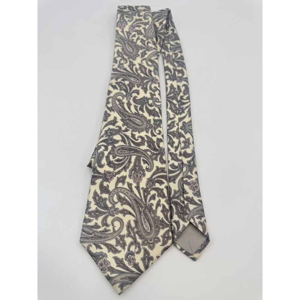 Christian Dior Mens Silk Tie Grey Cream Pink Paisley Woven Italy Made in USA